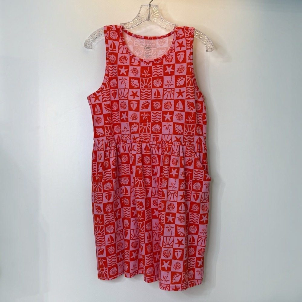 Wonder Nation Sleeveless Tank Dress Pockets Girls XL 14/16 Plus Beach Shells